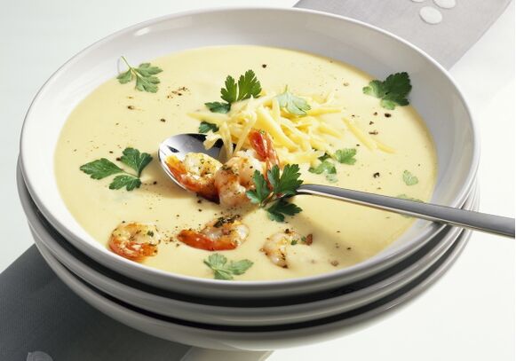 A Mediterranean diet lunch may include cream cheese and seafood soup. 